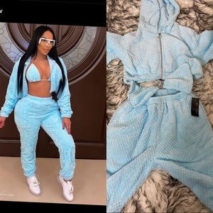 Posh by V’s Women’s 3pc Velour set (ice blue)